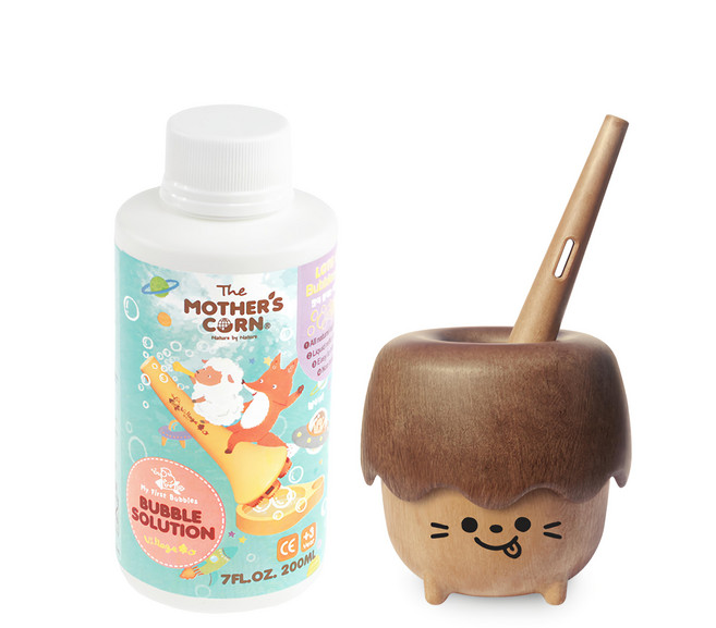 MOTHER'S CORN 室內用泡泡液 200ml + Woody Tory 吹泡泡工具 (隨機出貨), 棕色-款式隨機, 1套