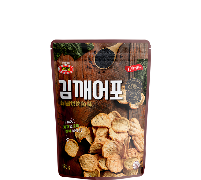 O my food 歐邁福 韓國烘烤魚酥 海苔芝麻口味, 180g, 1包