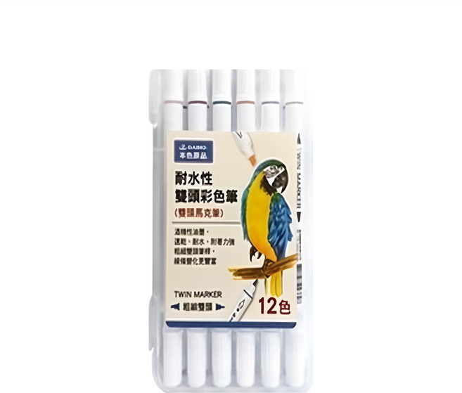 DAIHO 本色耐水性雙頭彩色筆12色, 多色, 12支