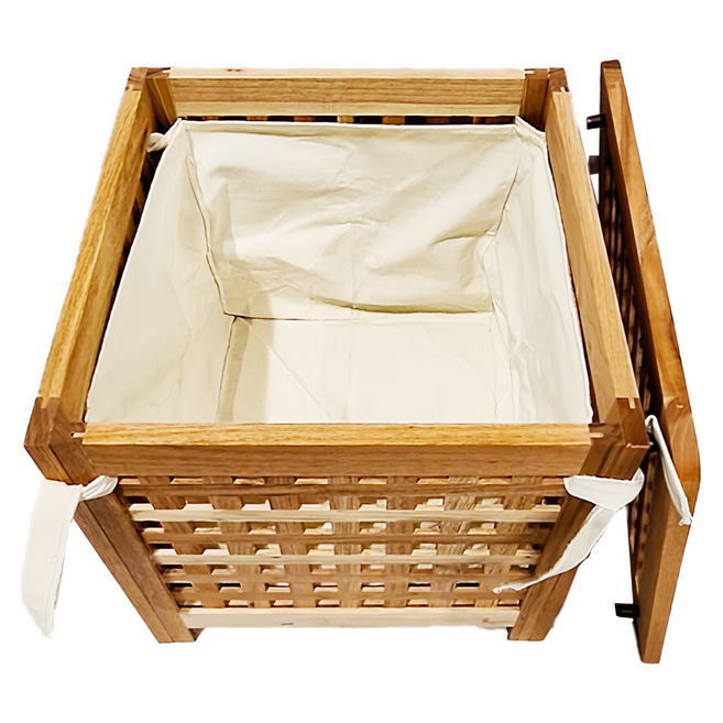 KUIBAO 快豹生活 實木網格置物箱 含布袋 40 x 40cm, 原木色, 1個
