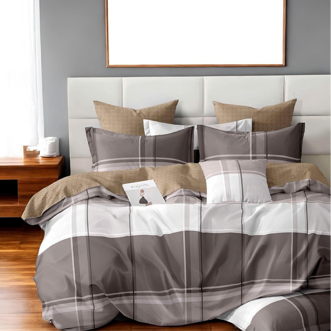 E-ROU 伊柔寢飾 銀離子防螨抗菌天鵝絨薄被套 台灣製, 歲月之歌 灰色 + 白色 + 棕色