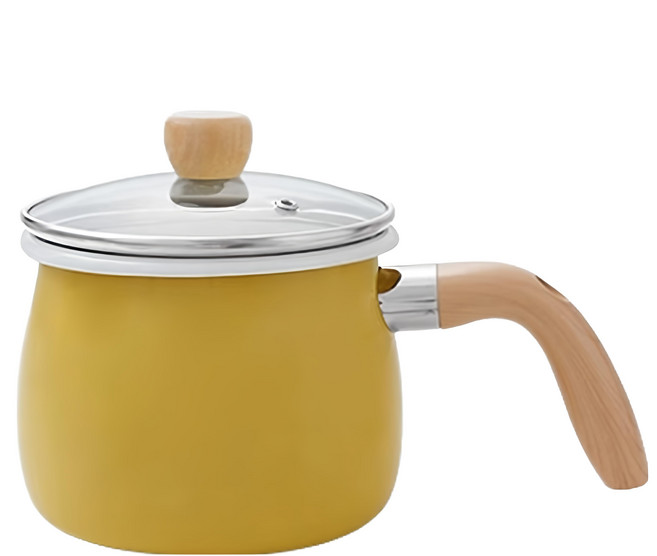 SHIMOYAMA 單柄琺瑯牛奶鍋/湯鍋 附玻璃蓋 1.9L, 15cm, 1個, 黃色