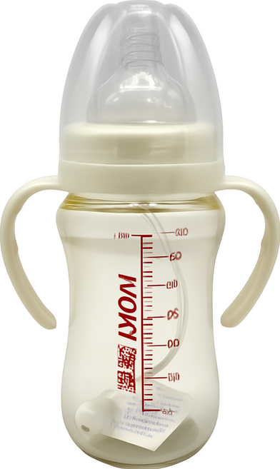 evorie 愛得利 PPSU寬口带柄自動奶瓶, 白色 + 透明色, 240ml, 1個