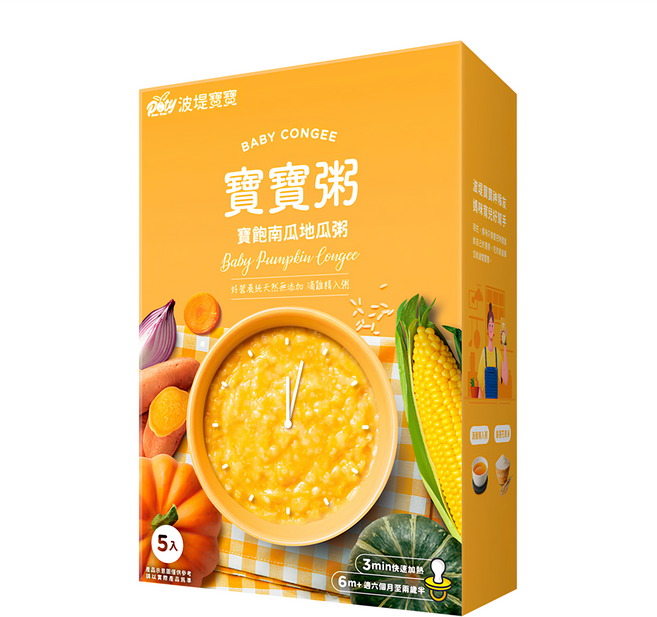 波堤寶寶 寶寶粥 寶飽南瓜地瓜 6個月以上至2歲 5包, 750g, 1盒