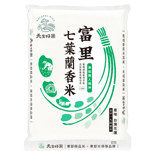 天生好米 樂稻富里七葉蘭香米/東部米, 二級, 1包, 1.5kg