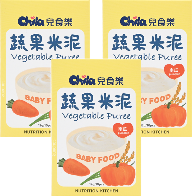 Chila 兒食樂 蔬果米泥 4個月以上, 南瓜, 120g, 3盒