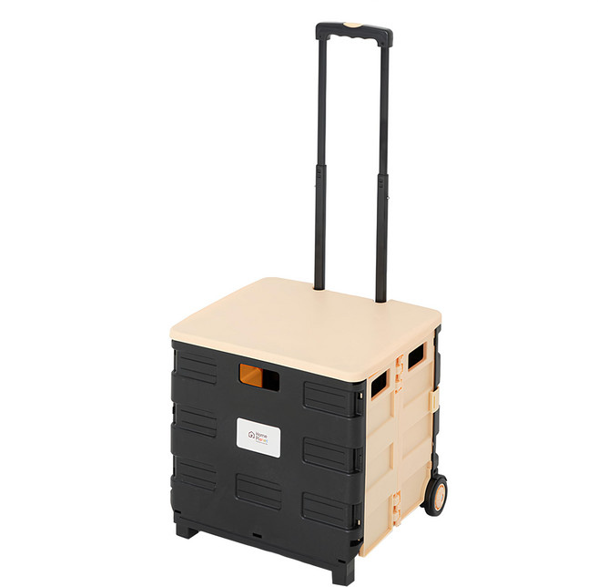 Home Planet 摺疊收納有蓋手推車 L, 1個, 黑色 + 米色