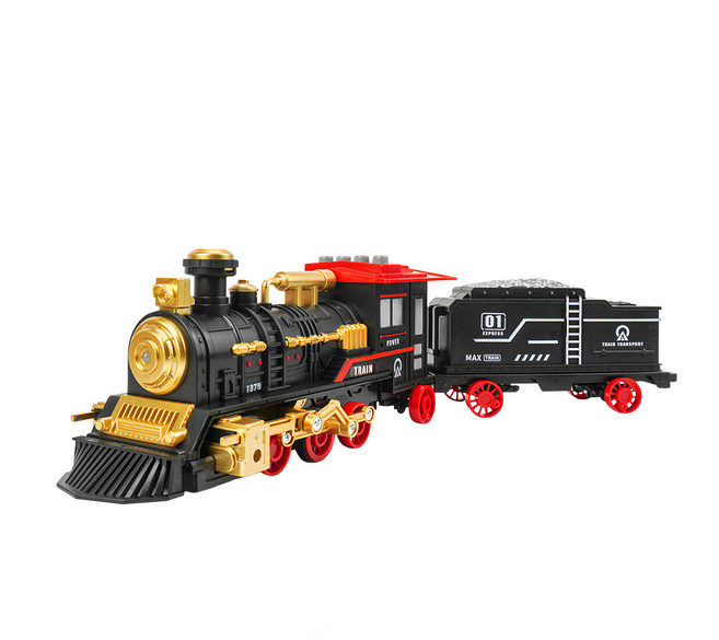 BAOLE STAR TOYS 寶樂星 仿真噴霧摩輪蒸汽火車 會噴煙/燈光音樂/說故事 5891, 黑色, 1盒