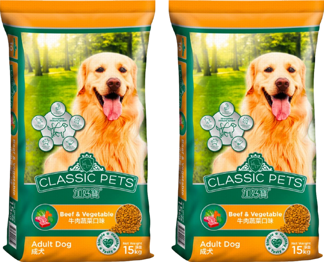 CLASSIC PETS 加好寶 成犬/中大型犬專用 乾狗糧 15kg, 2袋, 牛肉蔬菜