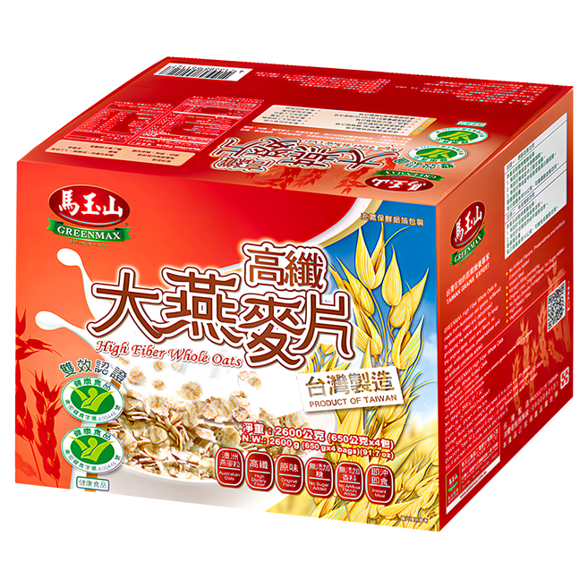 馬玉山 高纖大燕麥片, 2600g, 1盒