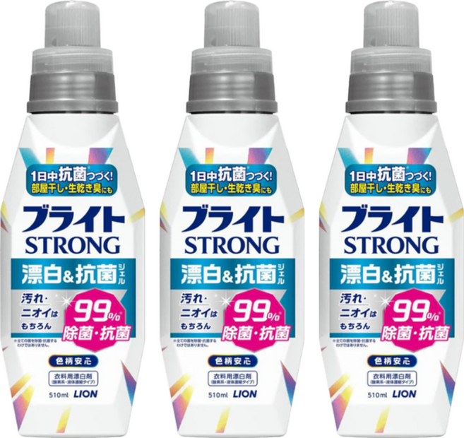 LION 獅王 STRONG 強效去污漂白劑 510ml 漂白除菌 適用於彩色衣物, 3罐
