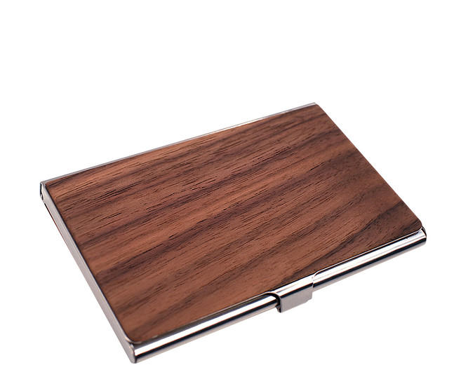 嚴選 異材質拼接金屬卡扣商務名片盒/卡片盒, 1個, 黑胡桃銀邊