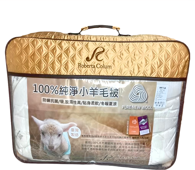 Roberta Colum 諾貝達卡文 100%純淨小羊毛被 防螨抗菌/吸濕性高/貼身柔軟/冬暖夏涼, 白色