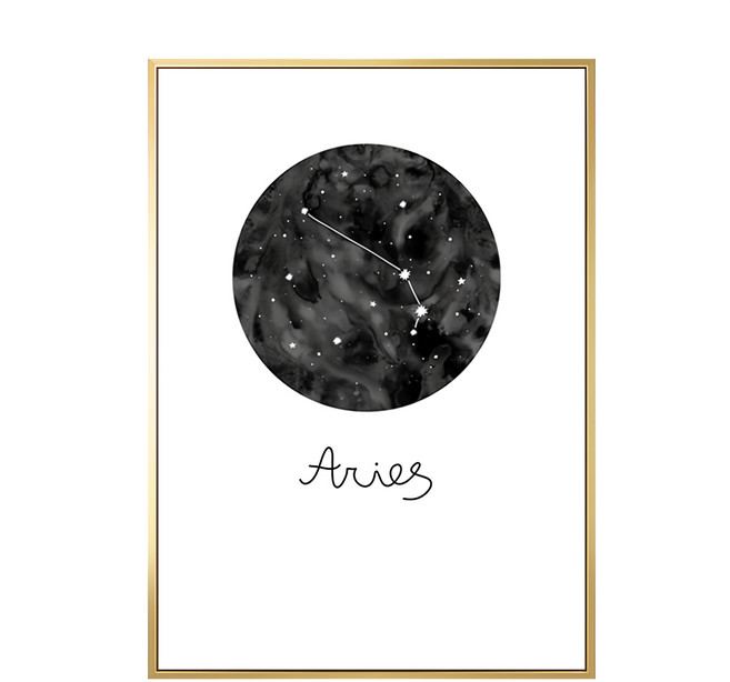 白羊座 Aries 40 x 30cm 星座油畫布松木內框, 金色