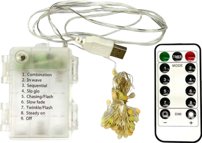 摩達客 50燈LED大頭銅線燈串 藍白光 USB電池兩用充電 贈遙控器 8種模式, 1組