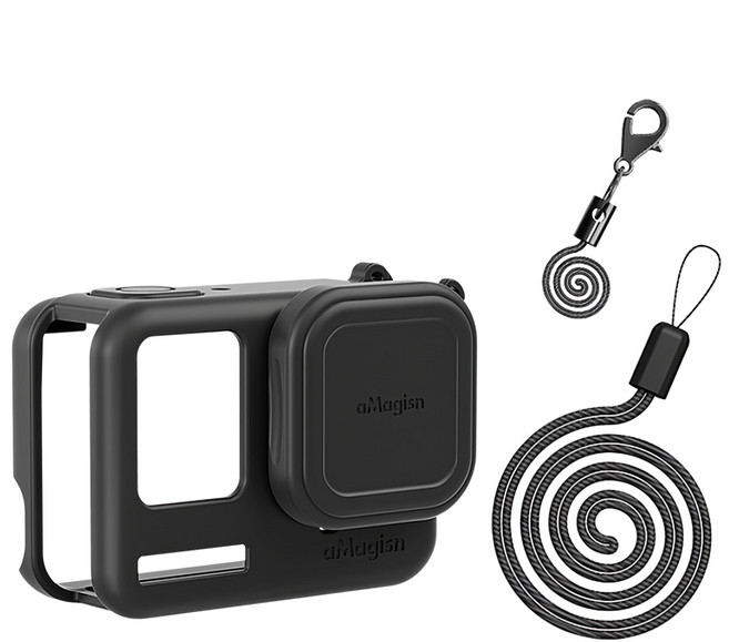 Amagisn Insta360 Ace Pro 機身鏡頭蓋矽膠保護套組 + 防丟繩 黑色, AC19-A, 1個