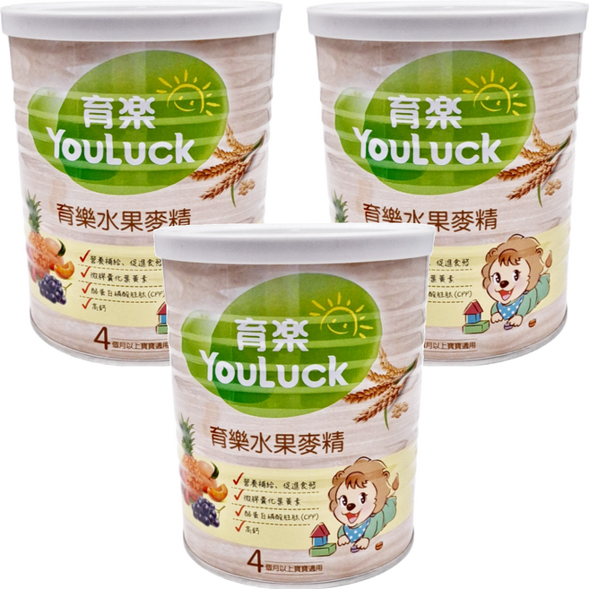 YouLuck 育樂 麥精, 水果, 280g, 3罐