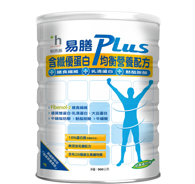 易而善 易膳PLUS含纖優蛋白均衡營養配方, 900g, 1罐