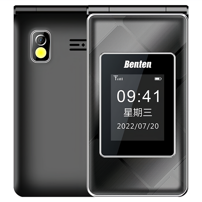 Benten 奔騰 F72 4G雙螢幕摺疊按鍵式手機, 黑色