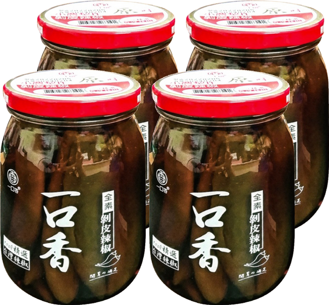 一口香 剝皮辣椒 麻油, 450g, 4罐
