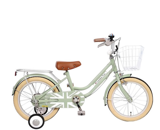 LONDON TAXI 16吋兒童腳踏車 綠色 配有白色車籃、輔助輪, 1台, 119cm