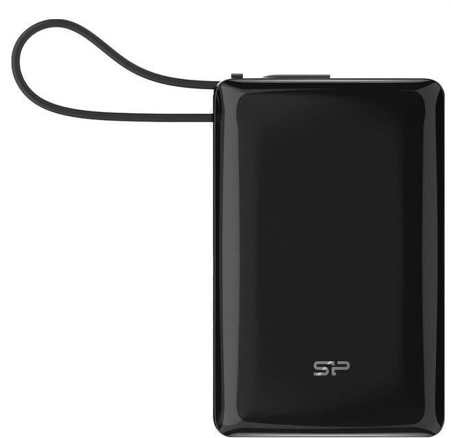 Silicon Power 廣穎電通 10000mAh自帶線數顯迷你快充行動電源, SP10KMAPBKCP101K, 鏡面黑