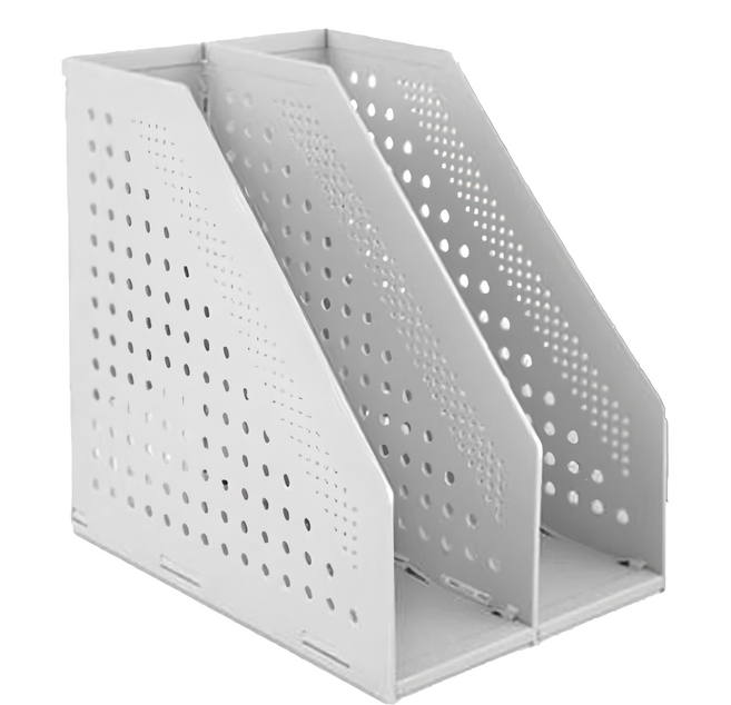 deLi 得力 開放式兩段折疊雜誌箱, 淺灰色, 1個