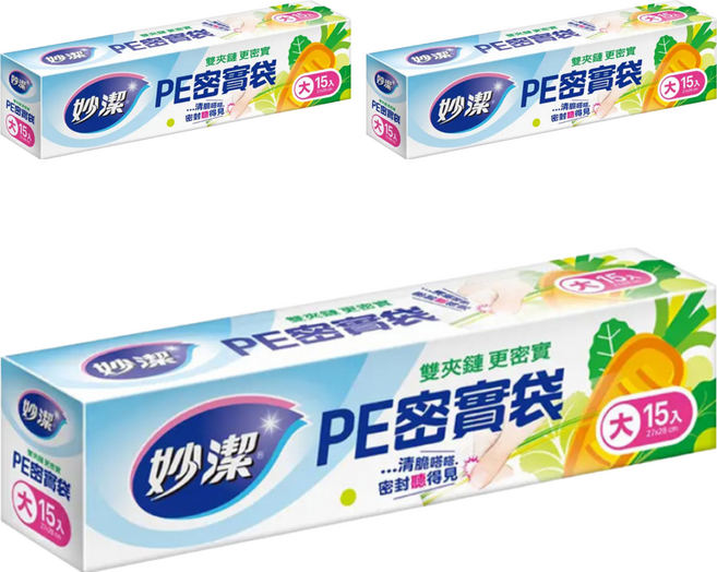 妙潔 PE密實袋, 大(28 x 27cm), 15個, 3盒