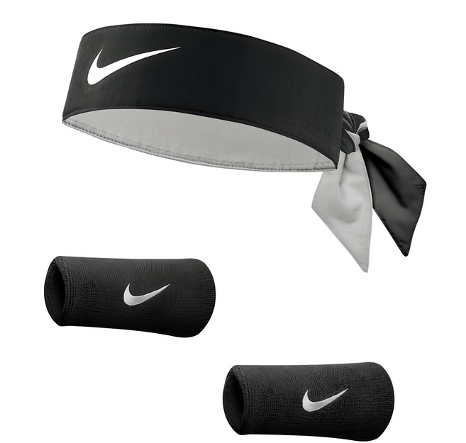 NIKE 耐吉 護腕網球頭巾組, 黑色, 1組