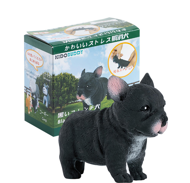 KIDO BUDDY 紓壓犬 法國鬥牛犬 8 x 4 x 7cm 黑色 可愛造型紓壓玩具, 1個