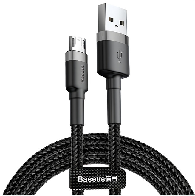 Baseus 倍思 卡福樂 Micro 雙面盲插數據線, 2m, 深灰色 + 黑色, 1條
