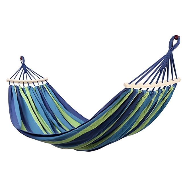 拍平方 彩虹帆布吊床 雙人 彎棍款 藍色
