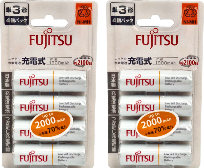 FUJITSU 富士通 鎳氫低自放充電電池 3號 2000mAh, 4顆, 2組