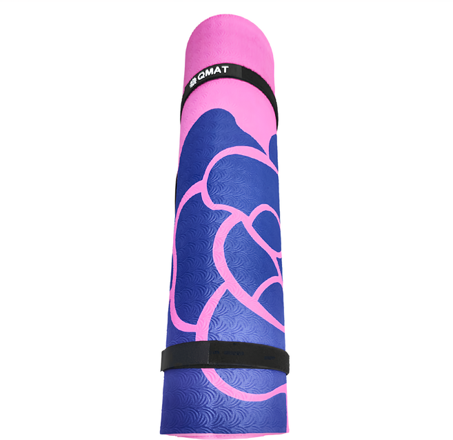 QMAT 桃底藍花瑜珈墊, 山茶花, 1個