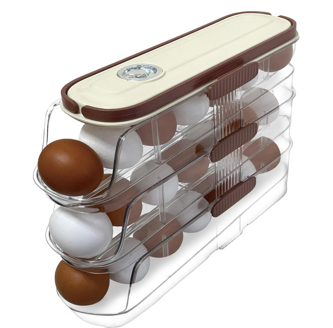 感恩使者 可堆疊滑梯式雞蛋盒 單排3層 附彈性束帶 ZHCN2435-B, 棕色/透明/黑色, 1個