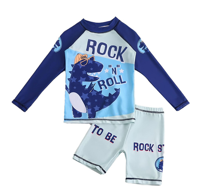 男童長袖恐龍防曬泳衣套裝