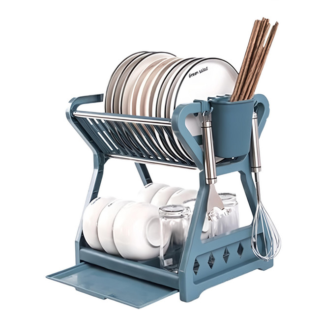 瀝水碗架 C款, 2層, 藍色, 1個