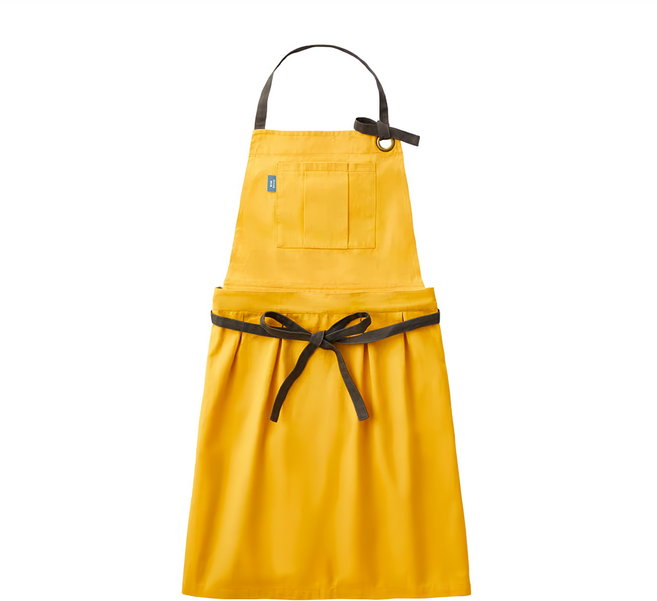 BRUnO 兩件式綁帶工作圍裙 可調掛頸帶 可調整腰帶 3置物口袋 抹布側掛, 芥黃, 1件