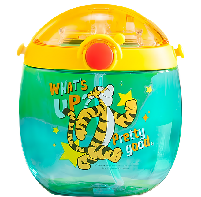 fisher-price 費雪 迪士尼 立體3D圖案矽膠包覆方形兒童用吸管水壺, 1個, 550ml, 綠色跳跳虎