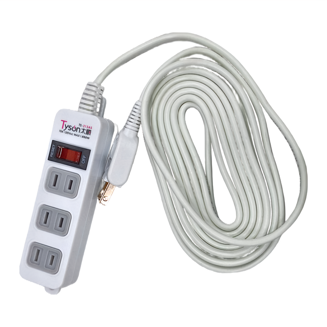 Tyson 太順電業 TS-213AS 1切3座2P延長線, 4.5m, 白色, 1條