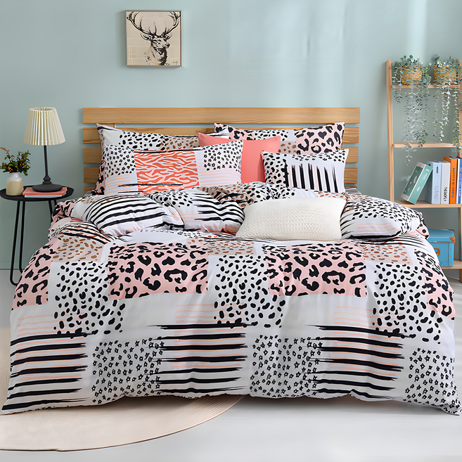 Blue Cat 藍貓 台灣製造舒柔棉銀離子防螨抗菌印花床包 5尺 + 枕套2個