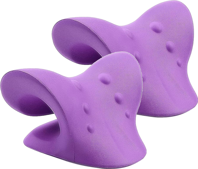 QIDINA 奇蒂可 C型頸椎按摩枕頸枕肩頸按摩枕 3C族低頭族救星, 紫色, 2個