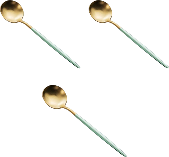 歐風餐具 304不鏽鋼餐勺, 翡翠綠 + 金色, 3支