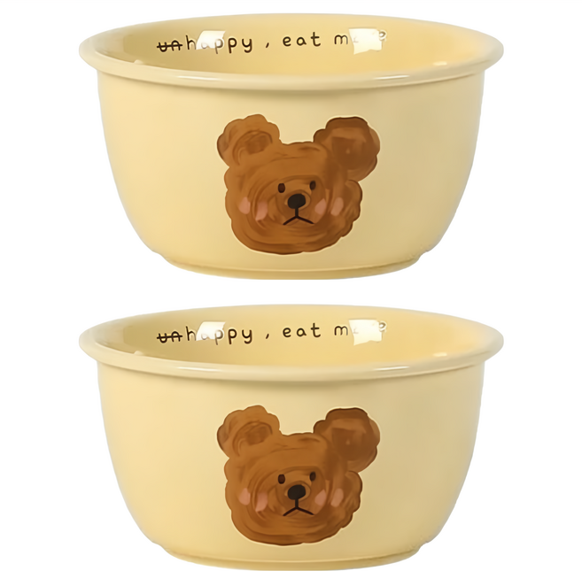 沐慕家居 臭臉熊餐具組 11.5 x 6cm 小碗 2個, 臭臉熊 黃色, 1組