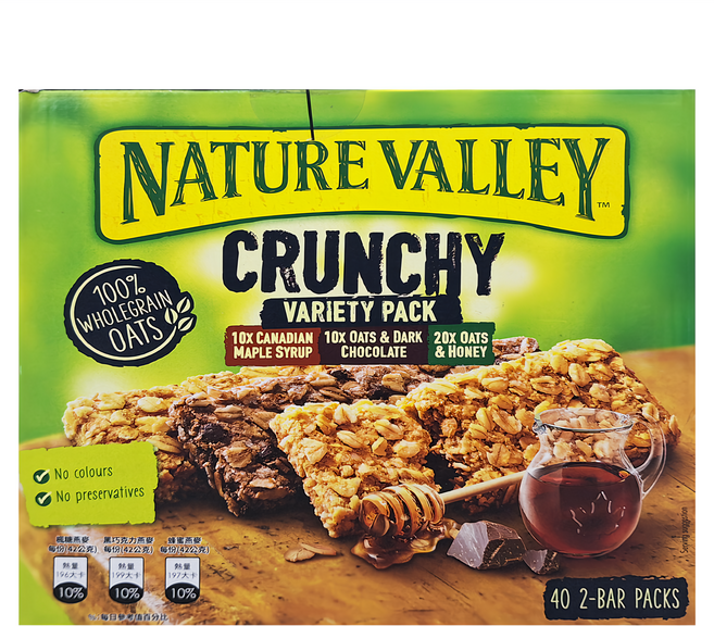 NATURE VALLEY 天然谷 燕麥棒組合包 楓糖燕麥10包 + 黑巧克力燕麥10包 + 蜂蜜燕麥20包, 1680g, 1盒