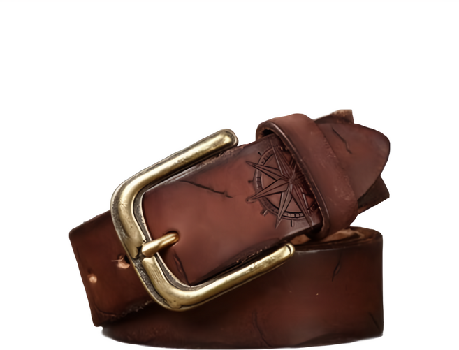 LIKEHOUSE 真皮頭層牛皮帶 男士針扣皮帶 雕花裂紋 LL172 紅棕色