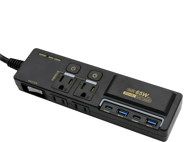 POLYWELL 寶利威爾 65W GaN 氮化鎵 USB閃充電源延長線 PW15-T05-A059, 20.8cm, 黑色, 1條