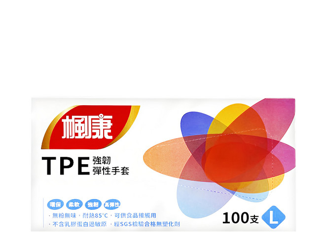 楓康 TPE強韌彈性手套 L, 100支, 1盒
