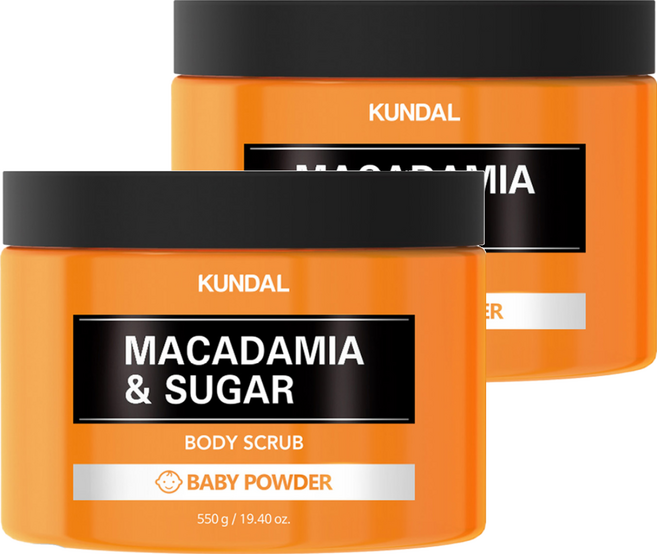 KUNDAL 昆黛爾 澳洲堅果細砂糖磨砂膏 嬰兒爽身粉香, 550g, 2罐