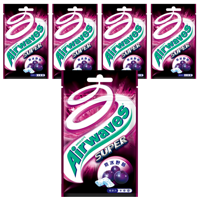 Airwaves Super極酷嗆涼無糖口香糖 紫冰野莓, 28g, 5包